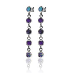 Purple Shell and Abalone Sterling Silver Dangle Earrings